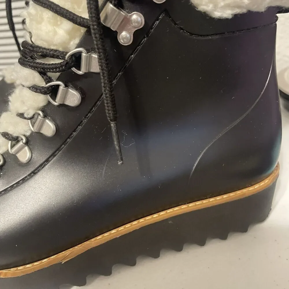 Bernardo Wiley Faux Shearling Trim Boots Black Anthropologie Rain Size 9